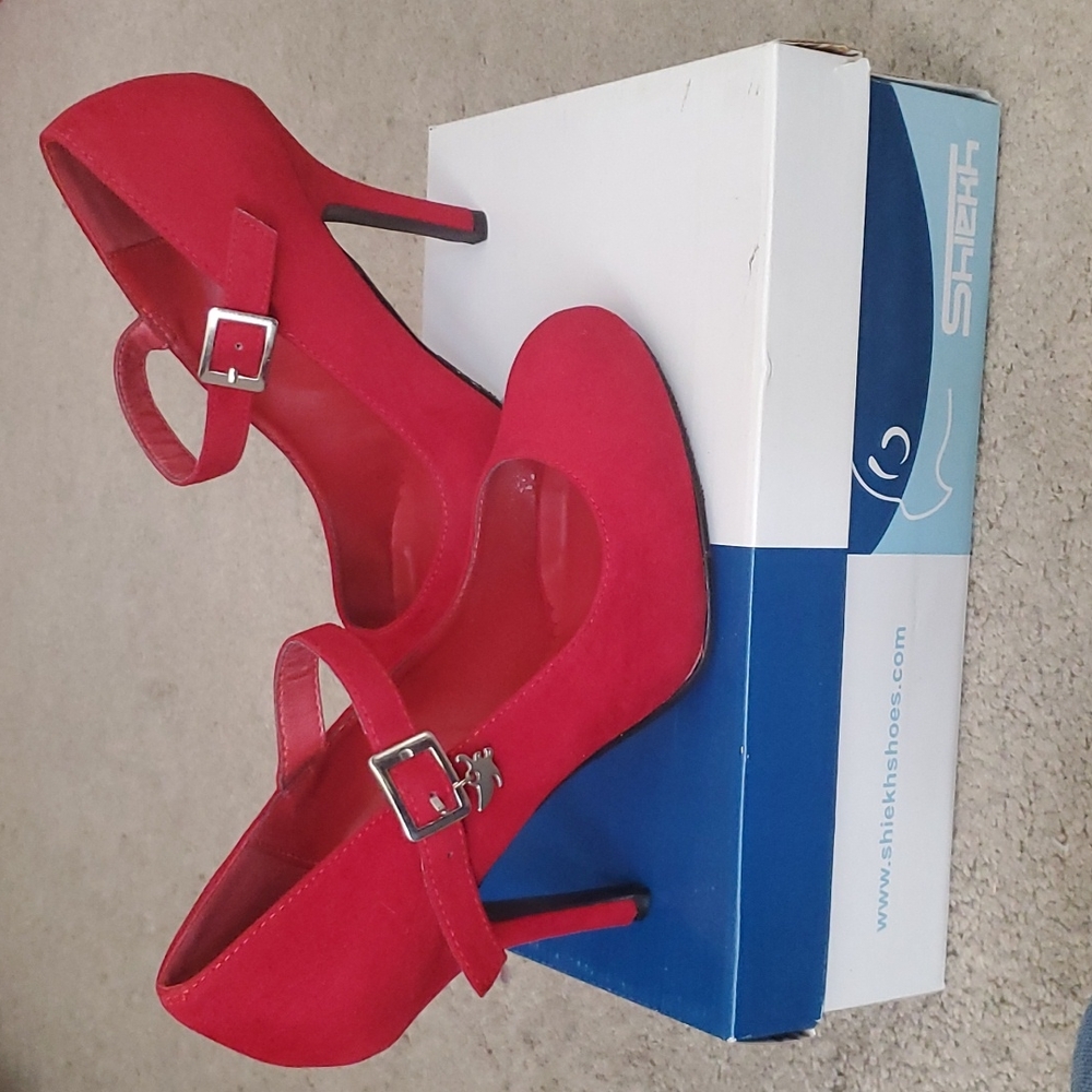 Red suede Mary Janes, size 7.5